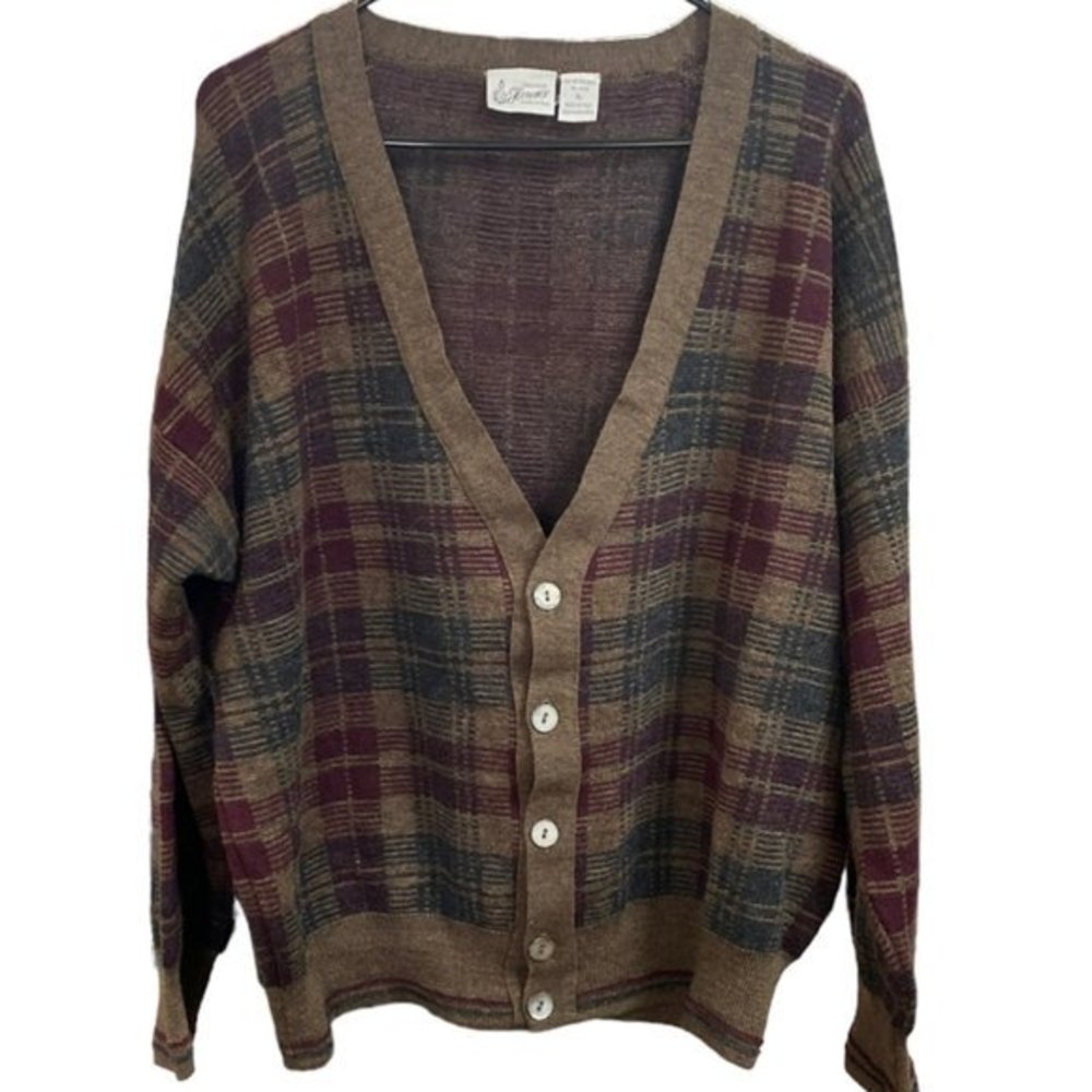 Vintage Maglificio Florence Merino Wool Plaid Cardigan Sweater